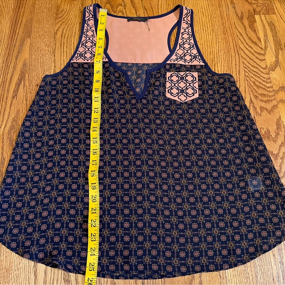 THML Navy Patterned Embroidered Racerback Tank Top - Picture 7 of 10